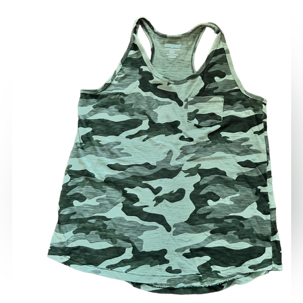 🔵 3/ $15 - Old Navy Green Camouflage Racerback Cotton Tank Top Size 10/12 Large